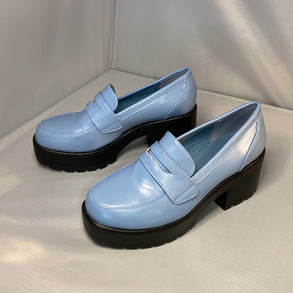Y2K Preppy Academia Light Blue Platform Loafers - Picture 3 of 13